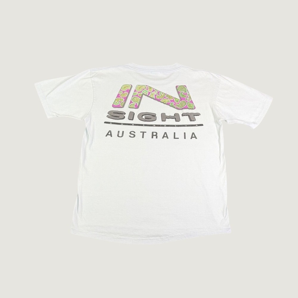 Vintage Insight Australia T-Shirt Mens White Pocket Paisley Graphic Surf Skate